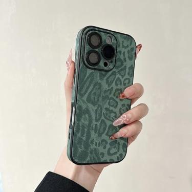 Imagem de HJZSZX Capa de couro luxuosa com estampa de leopardo colorido para iPhone 16 Pro Max, macia, fosca e à prova de choque (para iPhone 16 Pro Max/verde)