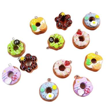 Imagem de ARTISAMILY 12 peças de pingentes de resina para comida de rosquinha, pingente de pão, pingentes coloridos e fofos, chaveiros, pingentes decorativos feitos à mão para fazer joias, artesanato faça você