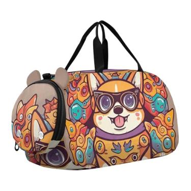 Imagem de Linda bolsa esportiva para meninos da floresta da família de cervos durante a noite, bolsa de viagem para meninas, bolsa de viagem com compartimento para sapatos, Lindo cachorro Corgi Dia das Bruxas