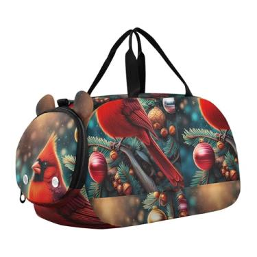 Imagem de Sacola de viagem com ursinho de pelúcia abraçando boneco de neve, bolsa de viagem infantil, bolsa esportiva para meninos, Árvore de Natal Red Cardinal, Clássico