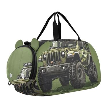 Imagem de Lindas bolsas de viagem Boston Terrier para meninas, bolsas noturnas, bolsa esportiva para meninos, Caminhão camuflado verde, Clássico
