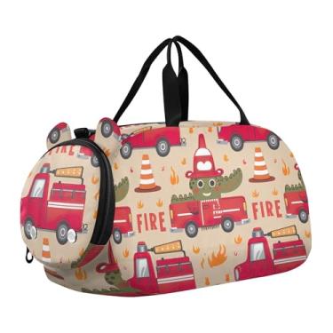 Imagem de Sacos de viagem de crocodilo para meninas e caminhões de bombeiros para viagens noturnas, bolsa esportiva para meninos e crianças