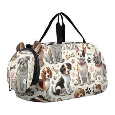 Imagem de Bolsa esportiva para meninos e crianças pequenas, estilo chinês, árvores, flores, pássaros, bolsa de viagem com compartimento para sapatos, cachorros fofos de desenho animado, Clássico