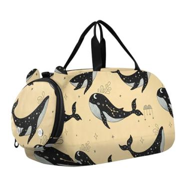 Imagem de Sacola de viagem com glitter rosa vibrante para meninas, bolsas de viagem para fim de semana, bolsa esportiva infantil para meninos, Baleias negras fofas, Clássico