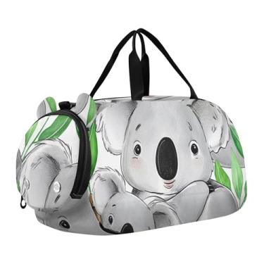 Imagem de Bolsa esportiva para meninos, bolsas noturnas, linha de coração, rosa, dia dos namorados, branca, bolsa de viagem para meninas, compartimento para sapatos, Folhas fofas de coalas, Clássico