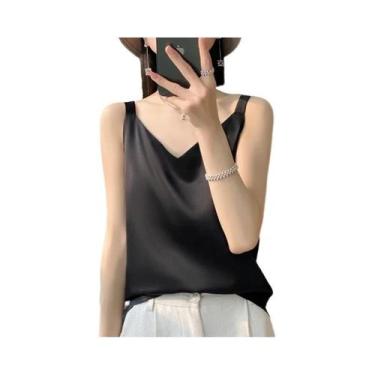 Imagem de Top Feminino De Seda Solto Com Decote Em V, Colete Fino De Acetato Sat