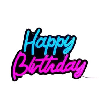 Imagem de Placa De Neon LED De Feliz Aniversário, Alimentada Por USB, Luz Noturn