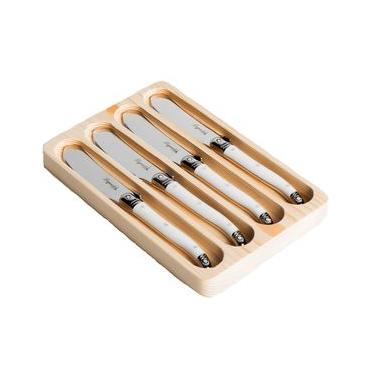 Imagem de Conjunto De 4 Facas Luxo Para Manteiga Com Bandeja Branco - Laguiole