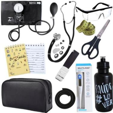 Imagem de Kit Enfermagem Estágio Aparelho Pressão Estetoscópio - INCOTERM, PRETO