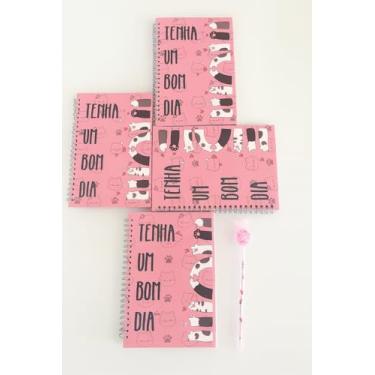 Imagem de Caderno Espiral com Tema de Gatos, Rosa, Design Fofo com Texto 'Tenha um Bom Dia'