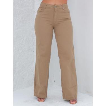 Imagem de Calça Wide Leg verde Feminina Jeans Premium cintura alta Pantalona fol