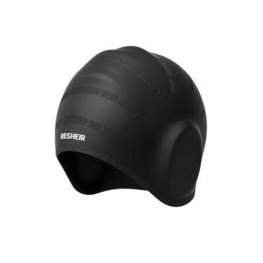 Imagem de KUKASEN Touca de natação de silicone com proteção de orelha 3D para cabelos longos, touca de natação para adultos à prova d'água para mulheres e homens