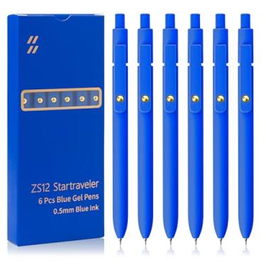 Imagem de UIXJODO Canetas azuis, 6 canetas de tinta azul, canetas de escrita suave de ponta fina, canetas de gel de tinta colorida de 0,5 mm para anotações, material escolar, presentes para mulheres (6 peças
