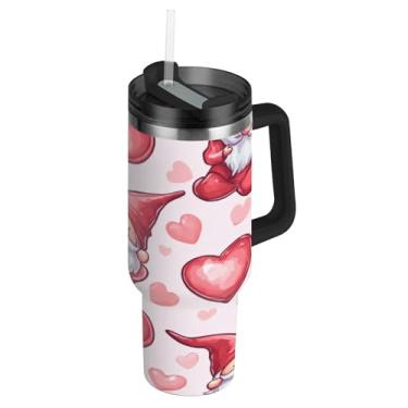 Imagem de ATTX Copo de coração de 1,134 g com alça, copo de aço inoxidável a vácuo de parede dupla com palha, caneca de café de viagem isolada #344