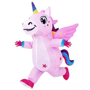 Imagem de KINQUINN Fantasia inflável de unicórnio, fantasias infláveis para adultos, fantasias de unicórnio de corpo inteiro para festas, roupa engraçada de Halloween, terno de unicórnio para mulheres