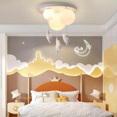 Imagem de Luminária de teto fofa de desenho animado para quarto de menina, com urso polar, soquete E27, lustre criativo com abajur branco, estilo ilha, ideal para quarto infantil, sala de estar, quart