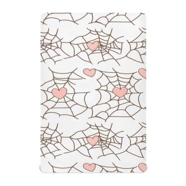 Imagem de Wassud Jogo de lençol com colchão respirável de aranha com corações para meninos e meninas, neutro, 71 x 132 cm