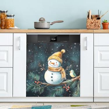 Imagem de xigua Capa magnética preta de boneco de neve de Natal, adesivos magnéticos decorativos antiarranhões para painel de geladeira e lava-louças, decoração personalizada de cozinha doméstica 58 x 66 cm