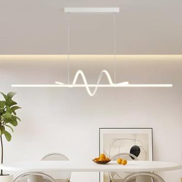 Imagem de Luminária pendente LED moderna para sala de jantar, com intensidade regulável, na cor preta, com controle remoto. Design linear, altura ajustável, estilo lustre, ideal para mesa de jantar ou