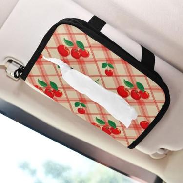 Imagem de SEHANY Porta-lenços de carro xadrez vermelho cereja, caixa de lenços para carro, viseira solar, porta-guardanapos, dispensador de máscara de carro retangular, caixa de lenços de papel de veículo para