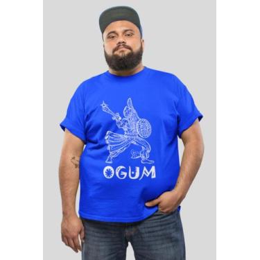 Imagem de Camiseta Ogum Orixá Masculina Plus Size G1 G2 G3, Azul royal, G3