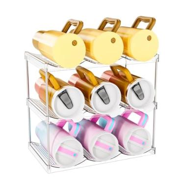 Imagem de ANIS·KEAAR Organizador de garrafa de água empilhável de 3 níveis – Compartimentos maiores para copos Stanley/Yeti de 1,134 g, suporte de armazenamento transparente e rack de vinho, organizador de