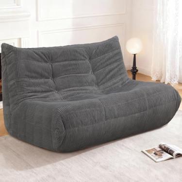 Imagem de Cansunna Cadeira de pufe gigante, poltrona gigante para adultos, confortável e grande, sofá preguiçoso, espreguiçadeira de veludo cotelê com espuma de memória, sofá de chão para sala de estar (cinza