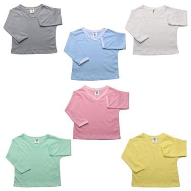 Imagem de Camiseta Gola V Manga Longa Bebe Lisa Algodao Menino Menina - Fabricaç