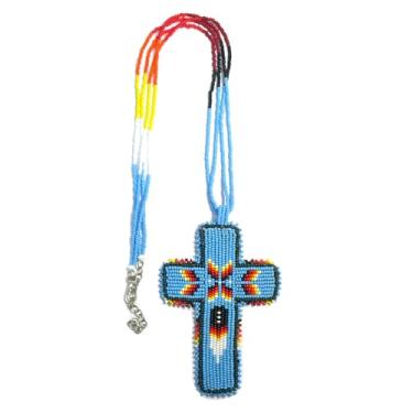 Imagem de Colar de contas de sementes estilo nativo americano com contas e medalhão tribal étnico tribal MN-25-33, Free size, Vidro, Sem Pedra Preciosa