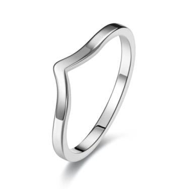 Imagem de Moplusea Anel de aço inoxidável simples pontiagudo Chevron clássico simples em forma de V anel de compromisso de casamento para mulheres, 10, Aço inoxidável, Sem pedra preciosa