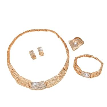 Imagem de 【Estilo boêmio】 Conjunto de joias estilo boêmio retrô | Conjunto de 4 peças | Acessórios, pedras preciosas sintéticas | Conjunto de colar, pulseira, brincos e anéis | Casamento, Festa | Padrões