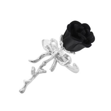Imagem de OIDIMS Elegante anel de coquetel com flor de rosa para mulheres, design 3D exclusivo, floral, moda, declaração delicada, formatura, casamento, noivado, anel de dedo ajustável, ajuste confortável, joia
