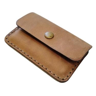 Imagem de Carteira de cartão de couro de flor integral feita à mão, design minimalista com fecho de pressão de metal, costurada à mão, tamanho compacto, Couro natural, Minimalista