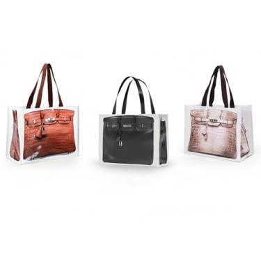 Imagem de Dotpraise Conjunto de sacola chique inspirado na moda – presente engraçado para mulheres, presente de feriado elegante, sacola de compras reutilizável e sacolas de supermercado (pacote com 3 laranja