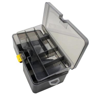 Imagem de Leapiture Caixa de isca de pesca Dupla camada cinza transparente plástico caixa de equipamento de pesca colher ganchos caixa de armazenamento de iscas slot para cartão múltiplo