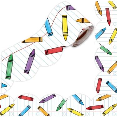 Imagem de FYSUIMU Quadro de avisos de volta às aulas com borda de giz de cera colorido para decoração de parede de quadro-negro cortado em matriz para o primeiro dia de escola