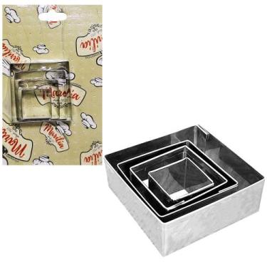 Imagem de 4 Forminha Molde Inox Quadrada Massa Biscuit Biscoito Pão Bolo - Maríl