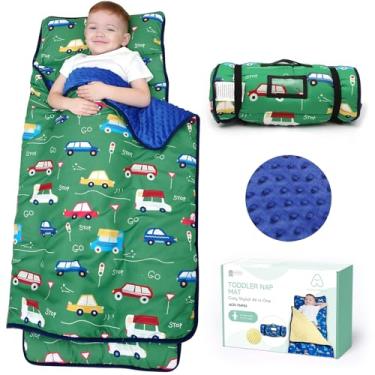Imagem de ACRABROS Tapete infantil para cochilo com almofada e cobertor-133 x 53 x 3,8 cm, extragrande, tapetes enrolados para cochilo para meninos e meninas, saco de dormir infantil para creche, pré-escola, viagens, acampamento, carro