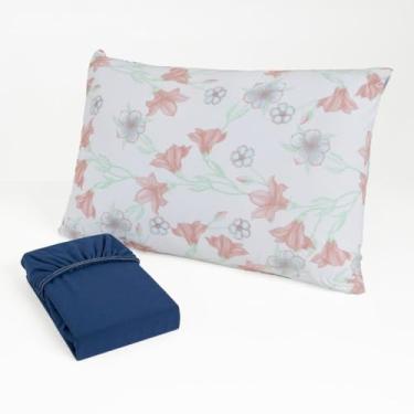 Imagem de Jogo de Cama Solteiro com Lençol de Elástico - Malha 100% Algodão, Confortável e Prático para Quartos Domésticos com Estilo Simples (Romance marinho)