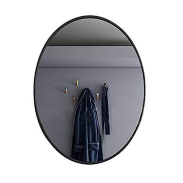 Imagem de U5GAAALPPQ9 Espelho de maquiagem oval espelho de parede espelho de cosméticos para pendurar no banheiro HD espelho de barbear quarto metal e decoração espelho de parede preto