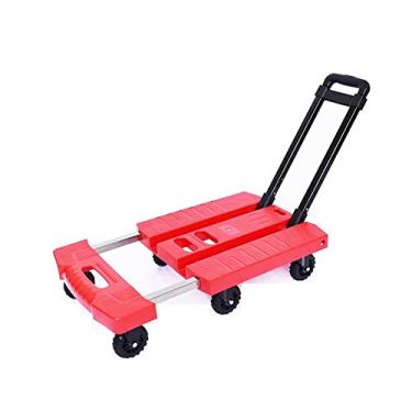 Imagem de Carrinho de caminhão plataforma dobrável com 6 rodas, carrinho de mão resistente para casa, escritório e viagens - capacidade de 150 kg, alça ajustável, carrinho compacto