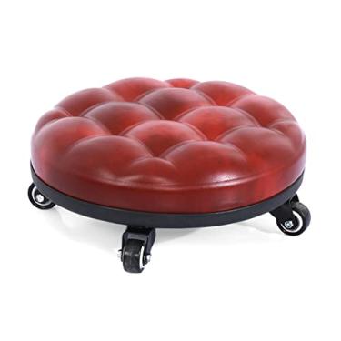Imagem de Banco de rolamento baixo com rodas, banquinho de pedicure, banco de rolo banquinho curto com rodas giratórias universais de couro pequenos bancos com rodas forred1 (vermelho1)