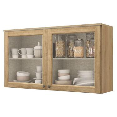 Imagem de Armário Aéreo Finesse 120 Cm 2 Portas De Vidro Incolor Capuccino Camargo Mel - Thb