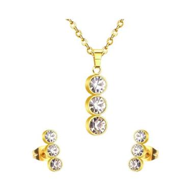 Imagem de Conjunto De Joias Femininas Em Aço Inoxidável Com Flor E Zircônia Cúbi