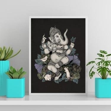 Imagem de Quadro Místico Ganesha 24X18Cm Vidro - Branca