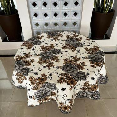 Imagem de Toalha De Mesa Redonda 6 Lugares 1,80m - TERRA DECOR, Floral Cinza