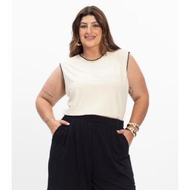 Imagem de Regata em Viscose Feminina Plus Size Secret Glam Bege, Plus G2, Bege