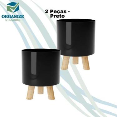 Imagem de Kit com 2 Cachepot Retro pé Madeira Decoração - PRODUFEST, Preto