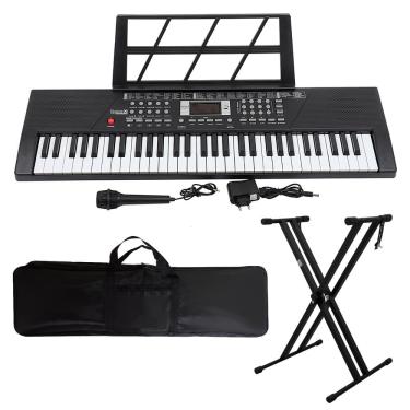 Imagem de Kit Teclado Musical 61 Teclas Estudante Iniciante Rhythmic 20 + Capa e Suporte em X