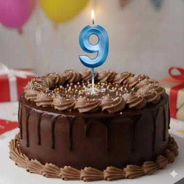 Imagem de Vela De Aniversário Mini Design Número Com 5Cm Silver Festas Azul (Número 9)